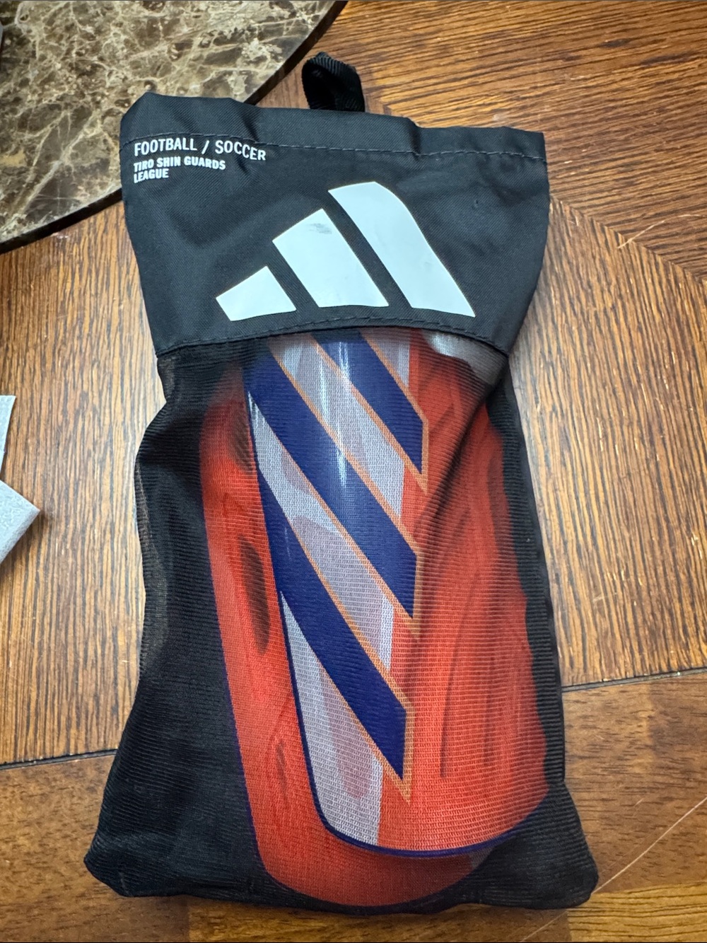 adidas Athletic Soccer Shin Guards Orange and Blue Stripes